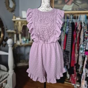 Lavender Romantic Ruffled Lace Romper Large